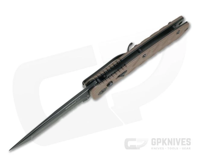 Boker Plus Strike Tanto Coyote Brown Auto Partially Serrated Black Stonewashed Blade 01BO425N - Image 3