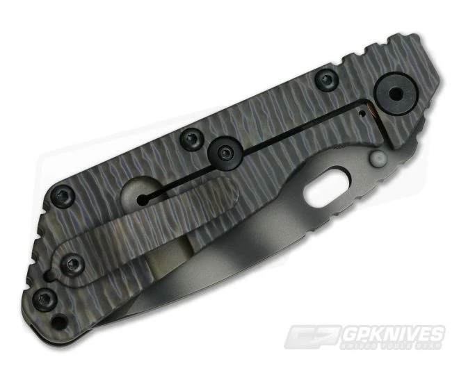M. Strider Knives SMF Tanto Tiger Stripe 20CV Grooved Aluminum Flamed Titanium - Image 2