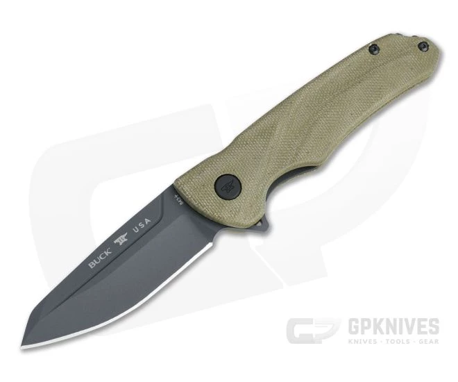 Buck Sprint Ops Flipper Coated S30V Green Canvas Micarta Folder 0843GRS