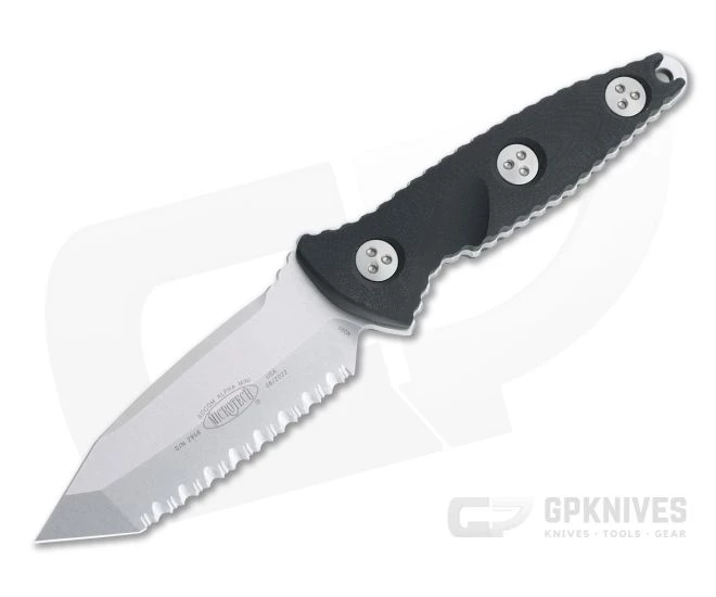 Microtech Socom Alpha Mini Tanto Full Serrated Stonewashed M390 Black G10 Fixed Blade 114M-12