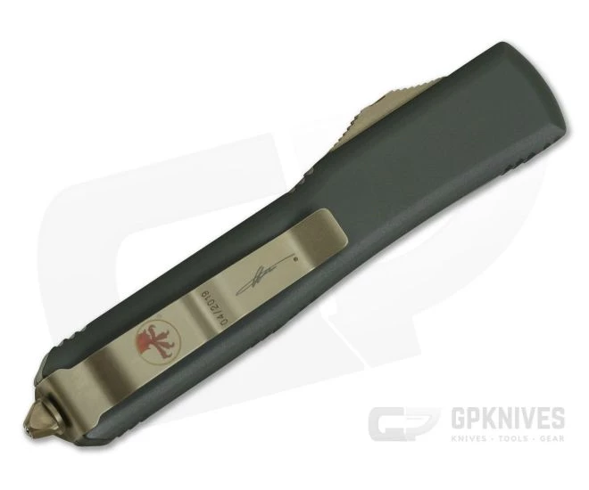 Microtech Ultratech Hellhound Green CC Tanto Bronze Two-Tone OTF Automatic Knife 119-13OD - Image 2