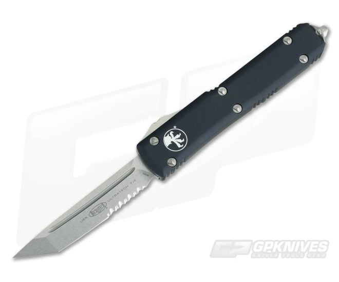 Microtech Ultratech T/E CC Stonewashed CTS-204P Part Serrated Tanto Black OTF Automatic Knife 123-11 - Image 3