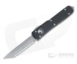 Microtech Ultratech Tanto Full Serrated Apocalyptic 204P Black OTF Automatic Knife 123-12AP