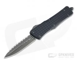 Microtech Combat Troodon Delta Signature Fluted DLC Full Serrated Double Edge Black Frag OTF Automatic Knife 142-3CT-DS