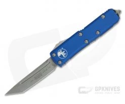 Microtech UTX-85 Blue Tanto Stonewashed CTS-204P Plain Edge OTF Automatic Knife 233-10BL