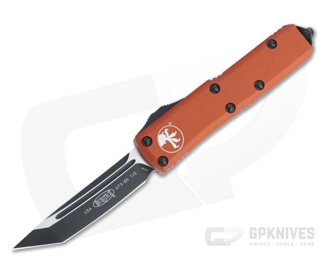 Microtech UTX-85 Orange Tanto Black 204P Plain Edge OTF Automatic Knife 233-1OR