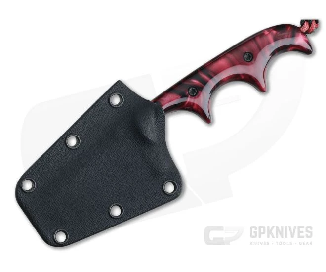 Alan Folts Custom Minimalist Tanto Neck Knife Black Washed CPM-154 Red Kirinite Acrylic - Image 2