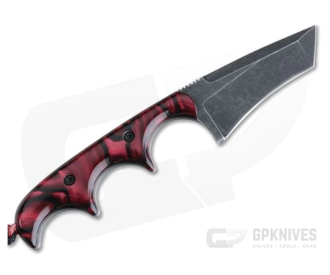 Alan Folts Custom Minimalist Tanto Neck Knife Black Washed CPM-154 Red Kirinite Acrylic - Image 3