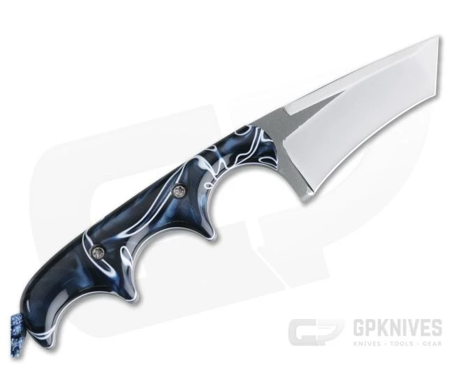 Alan Folts Custom Minimalist Tanto Neck Knife Polished Two-Tone CPM-154 Blue Kirinite Acrylic - Image 3