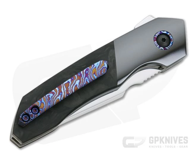 Chad Nell Custom Gent UDT Polished RWL34 Zirconium Bolsters Marbled Carbon Fiber Liner Lock Flipper - Image 2