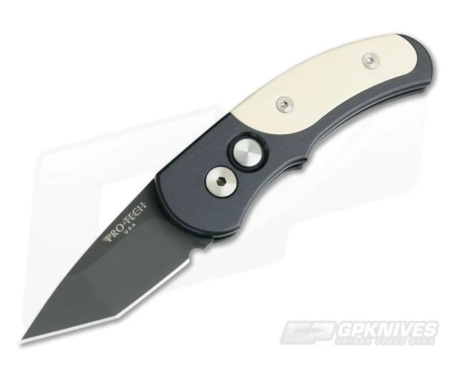 Protech Runt J4 DLC Tanto Tuxedo Ivory Micarta Inlay CA Legal Automatic 5452