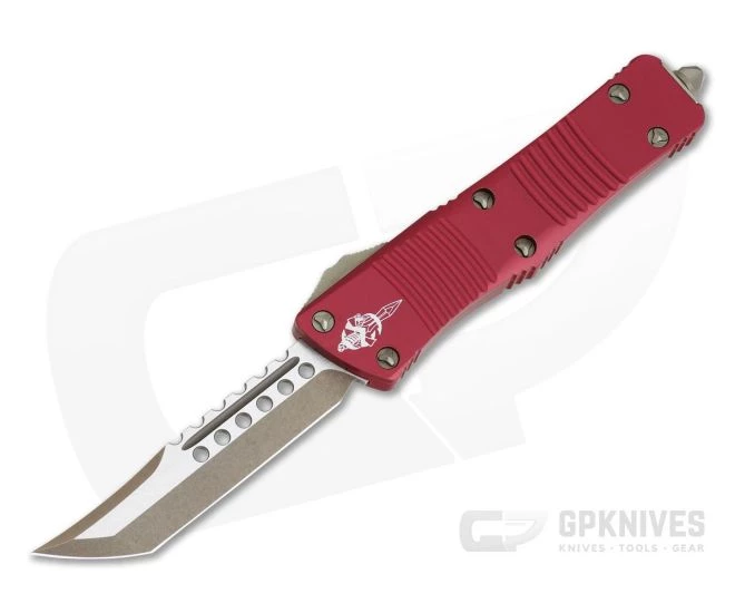 Microtech Troodon Red Hellhound Tanto Bronze Stonewashed Signature Series OTF Automatic 619-13RDS