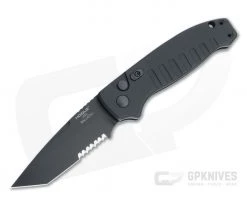 Hogue Ballista I Tanto Part Serrated PVD 154CM Black Aluminum Button Lock Automatic Folder 64120