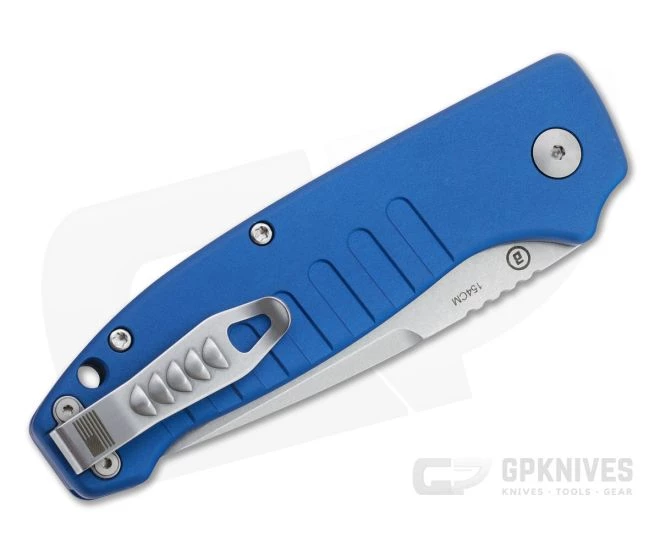 Hogue Ballista I Tanto Stonewashed 154CM Blue Aluminum Button Lock Automatic Folder 64123 - Image 2