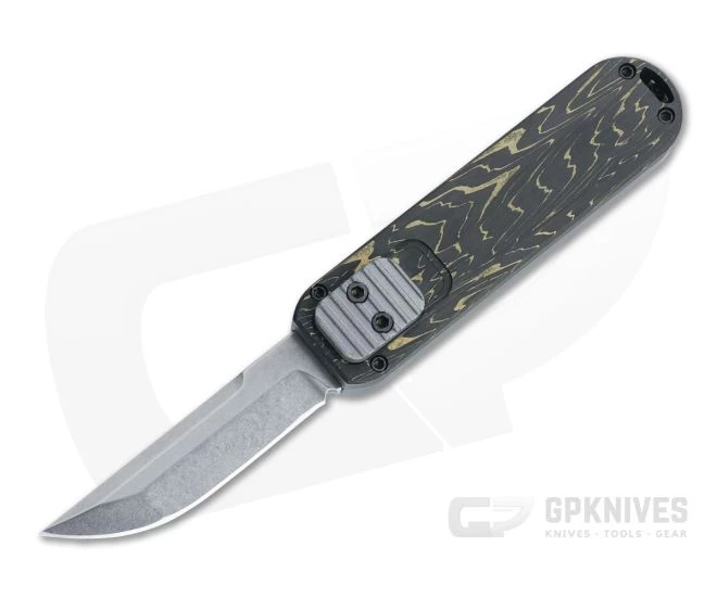 D Rocket Design/ARS Mini 007 Tanto Nitro-V Gold Carbon Fiber Top Slide OTF Automatic Knife 0029