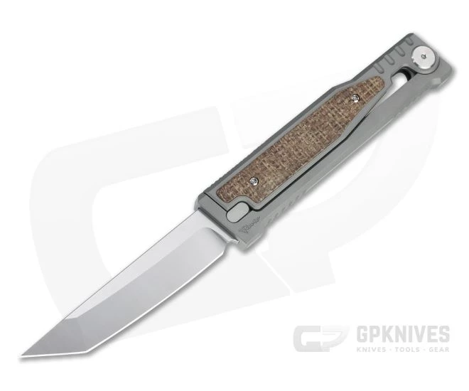Reate EXO Exoskeleton Design Tanto Point Elmax Burlap Micarta Manual OTF Knife