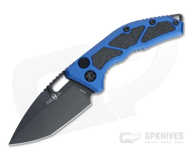 Heretic Knives Medusa Tanto Black Cerakote Elmax Blue Aluminum Automatic Knife H011-4A-BLU