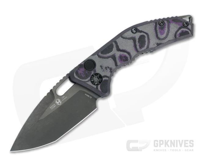 Heretic Knives Medusa Tanto Battle Worn DLC Elmax Purple Camo Carbon Fiber Automatic Knife H011-6A-PUCF