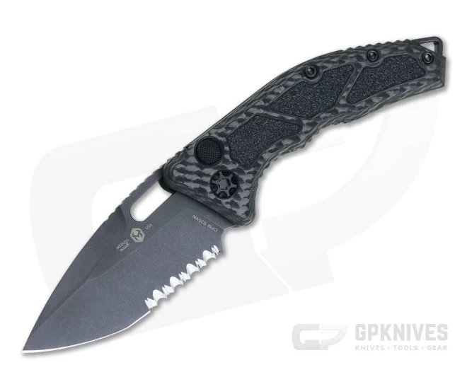 Heretic Knives Medusa Tanto OTS Automatic Serrated Black DLC S35VN Carbon Fiber H011-6B-CF