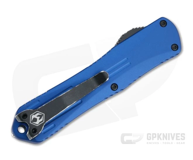 Heretic Knives Manticore-E Tanto Battleworn Black Elmax Blue EDC OTF Automatic H027-8A-BLU - Image 2