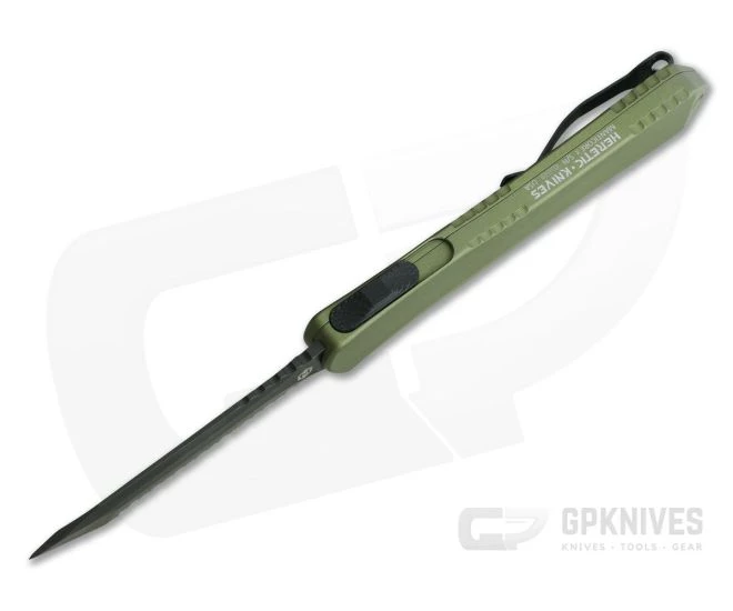 Heretic Knives Manticore-X Tanto Full Serrated Tumbled DLC Green OTF Automatic H031-6C-GREEN - Image 3