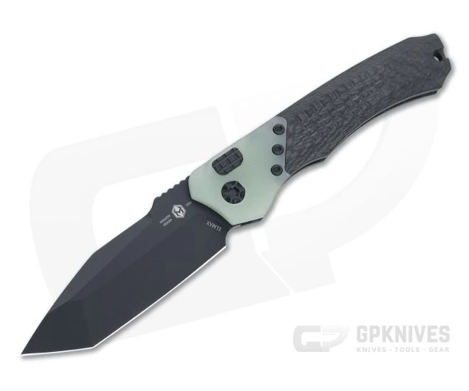 Heretic Knives Wraith Auto Tanto Black Elmax Jade G10 Bolster Carbon Fiber Automatic H100-4A-JADE