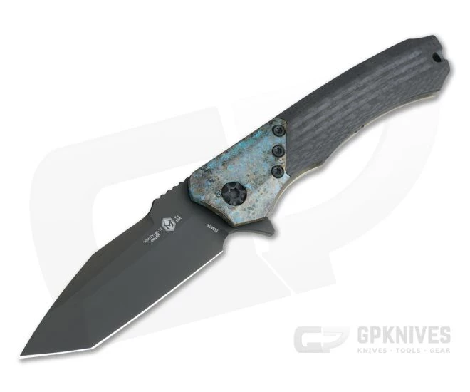 Heretic Knives Wraith Tanto DLC Elmax Chemtina Brass Integral Carbon Fiber Frame Lock Flipper H101-6A-CF/CHEM