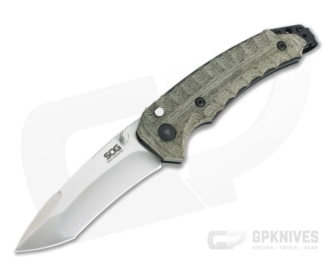 SOG Kiku Assisted Satin S35VN Linen Micarta Button Lock Assisted Folder KU-3003 - Image 3