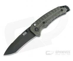 SOG Kiku Assisted Black S35VN Linen Micarta Button Lock Assisted Folder KU-3004