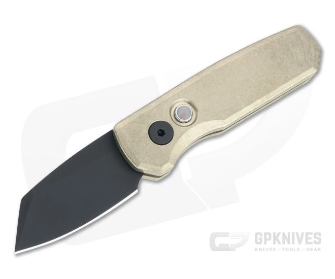 Protech Runt 5 Prototype Reverse Tanto Hand Ground Black DLC CPM-20CV Aluminum Bronze Automatic