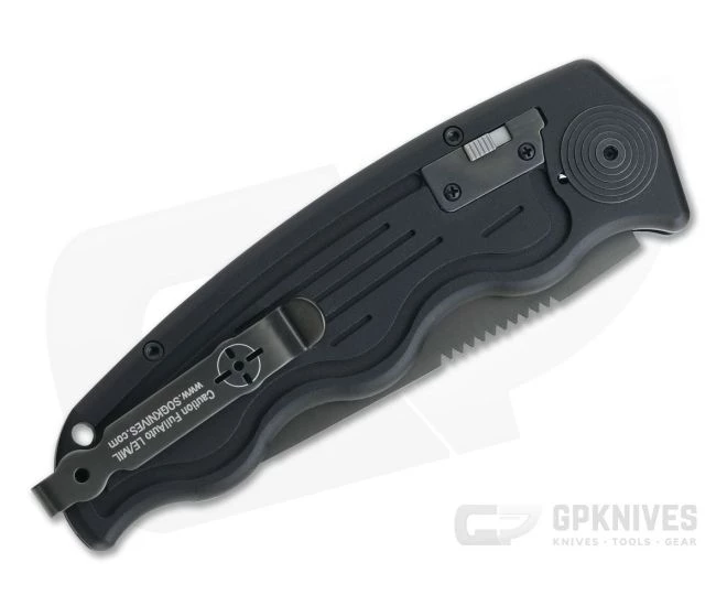 SOG SOG-TAC Tanto Black Serrated AUS-8 Aluminum Button Lock Automatic ST-04 - Image 2