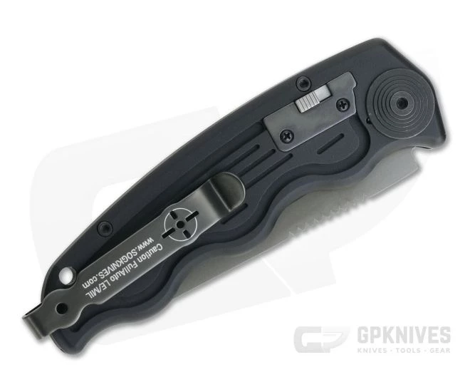 SOG SOG-TAC Mini Auto Tanto Black Serrated AUS-8 Aluminum Button Lock Automatic ST-13 - Image 2