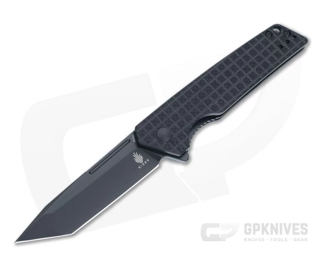 Kizer Vanguard Lan Tanto Black N690 Grid Milled Black G10 Liner Lock Flipper V4577N1