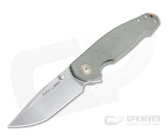 Viper Katla Vox Design Green Canvas Micarta Stonewashed M390 Liner Lock Flipper V5982CG
